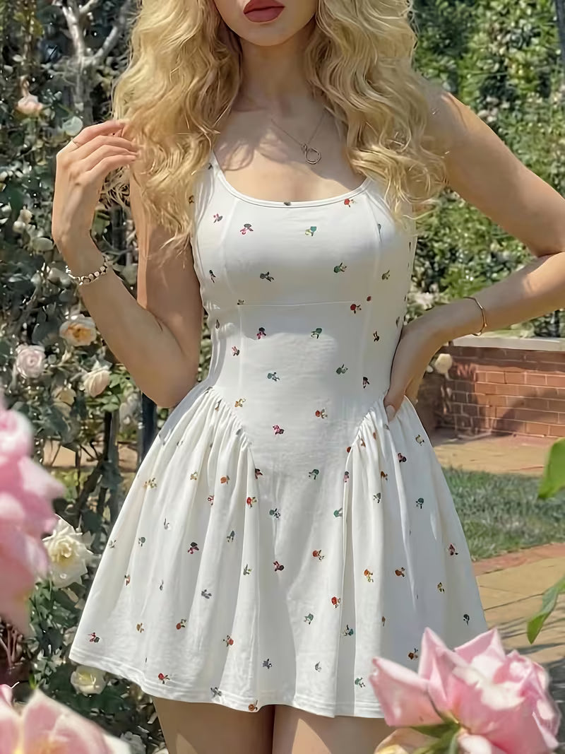 Women'S Summer Mini Dress, Ruched Waist Design with Bow Detail Back Tie, Elegant Gown, Festive Attire, Formal Dress, Floral Dress, Graduation Gown, Birthday Dress, Backless Dress, Date Night Dress, Summer Dress