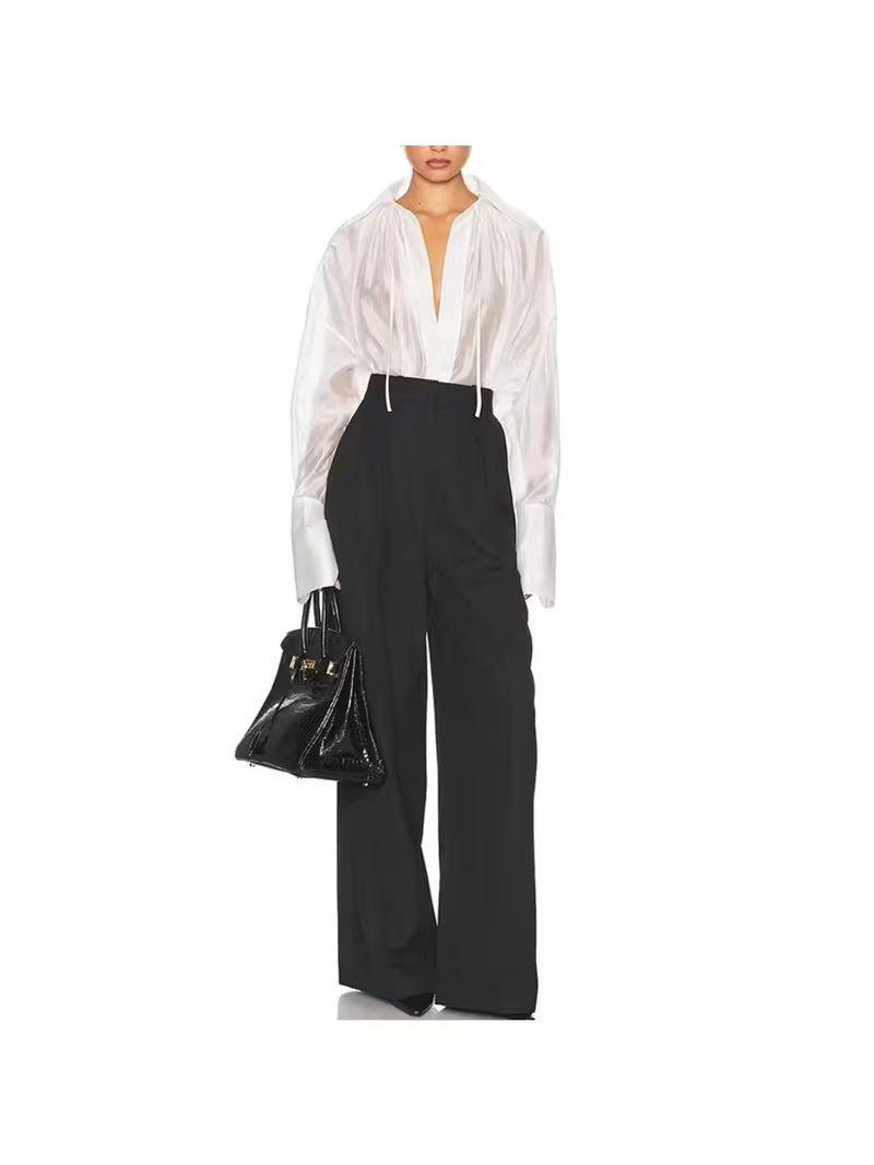 Women'S Belted Pleated Long-Sleeved Shirt | 2026 New Style, Niche Design, High-End Luxury Top