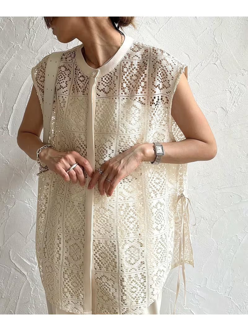 Spring Summer New Round Neck Lace Cardigan | Hollow Crochet Lace Top, Short Sleeve, Casual Style