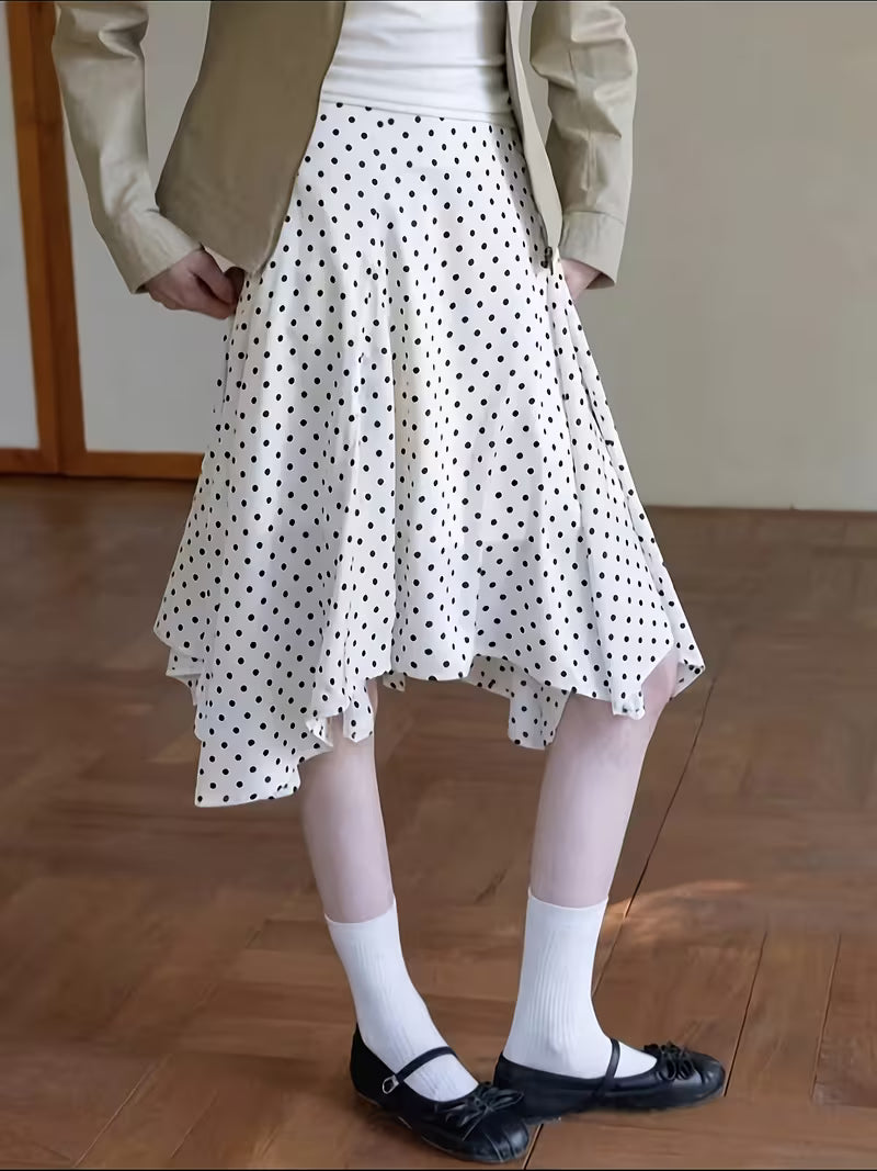 Retro Chic Irregular A-Line Polka Dot Half Skirt Women'S Spring Summer High-Waist Temperament Casual Versatile Midi Skirt