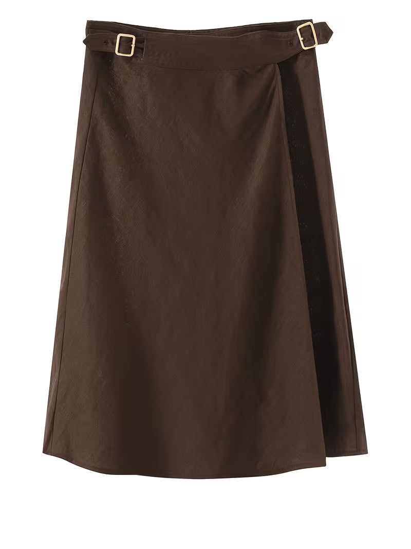 Luxury Pure Linen LP Skirt Women'S Asymmetric Wrap Front Side Slit Lining Elegant Midi Skirts