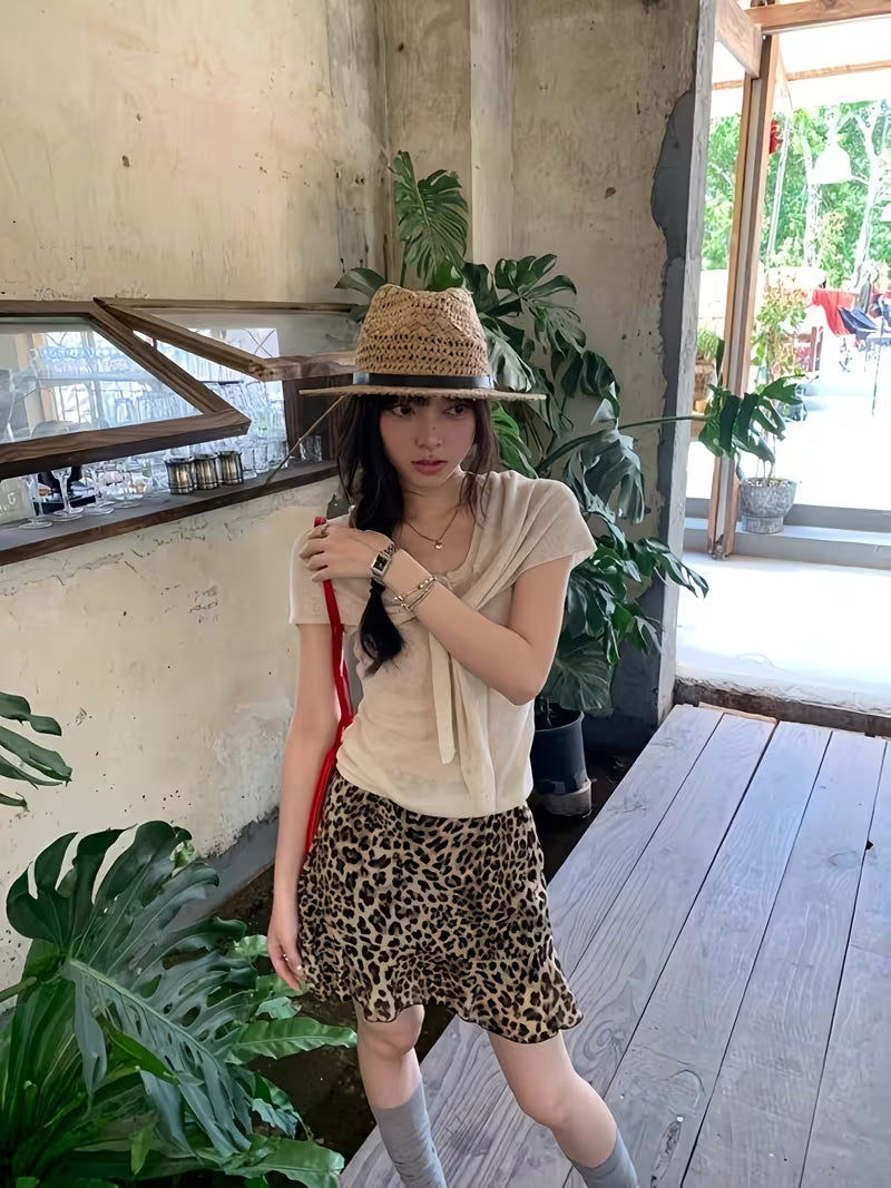 Retro Hot Style Leopard Print Half-Length Skirt 2026 Summer Spring And Summer Thin New Style Casual Loose Short Skirt