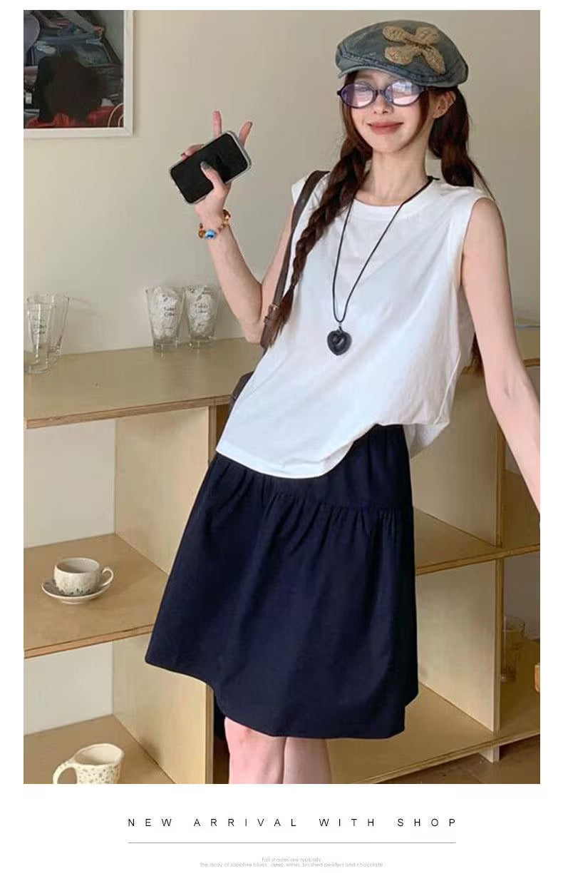 White Japanese-style Women's Skirt, Summer 2026 New Model, High-waisted, A-line Skirt, Short Workwear Skirt for Petite Women