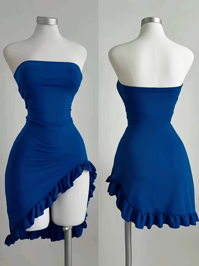 Y2K Asymmetrical Tube Top Mini Dress, Suitable for Shopping, Dates, Vacations, Beach Outings, Parties, and Festivals, Women's Dress