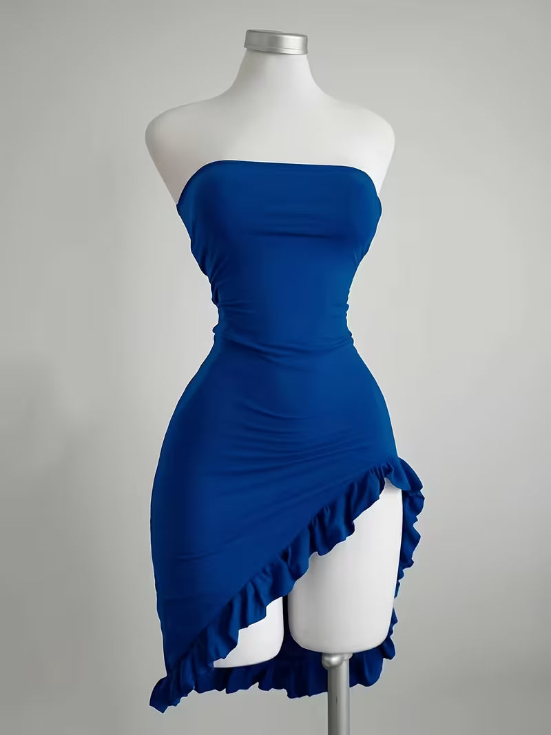 Y2K Asymmetrical Tube Top Mini Dress, Suitable for Shopping, Dates, Vacations, Beach Outings, Parties, and Festivals, Women's Dress