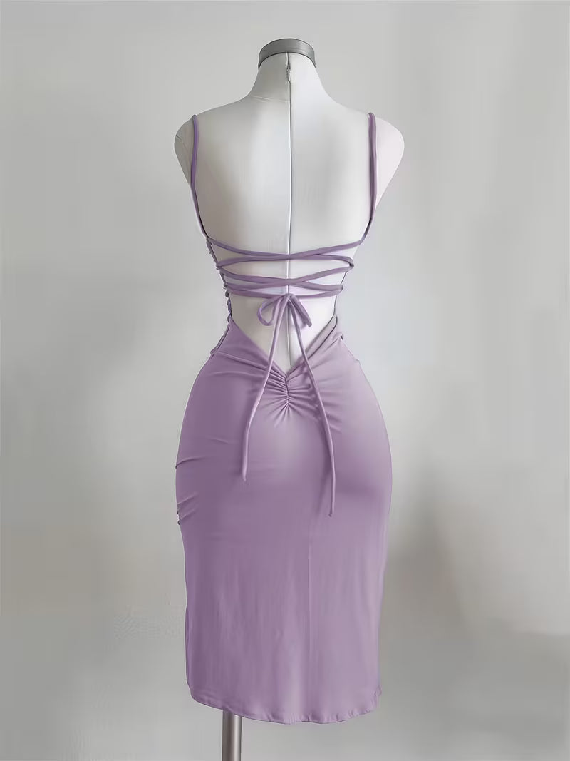 Y2K Slit Spaghetti Strap Solid Color Women's Dress, Suitable for Vacation, Festivals, Daily Wear, Shopping, Dating, Beach Mini Skirt