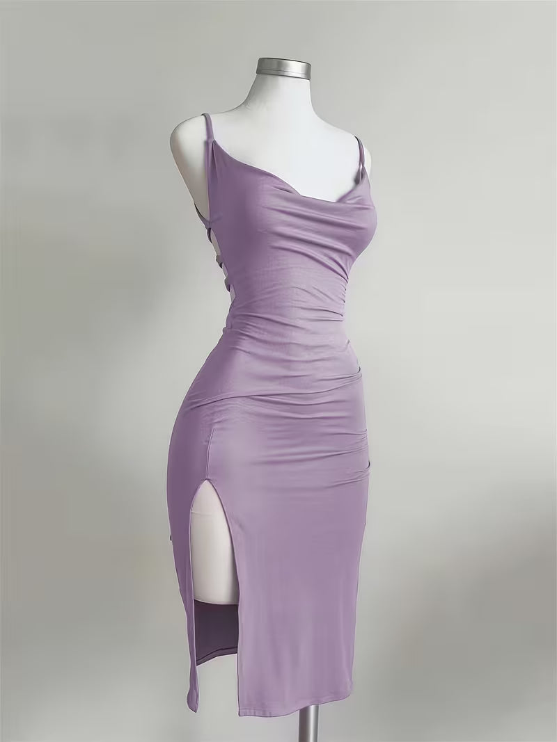 Y2K Slit Spaghetti Strap Solid Color Women's Dress, Suitable for Vacation, Festivals, Daily Wear, Shopping, Dating, Beach Mini Skirt