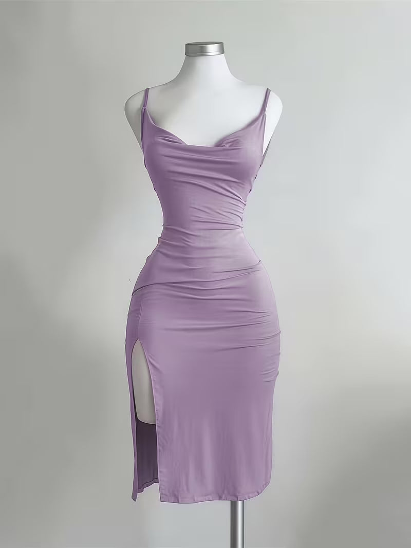 Y2K Slit Spaghetti Strap Solid Color Women's Dress, Suitable for Vacation, Festivals, Daily Wear, Shopping, Dating, Beach Mini Skirt
