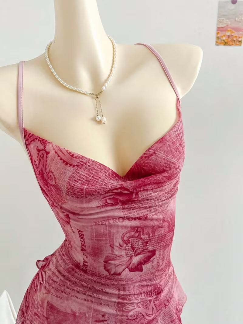 Spring/Summer Women's Thin-Strap Deep V Waist-Tied Ruffled Mermaid Dress | Elegant Temperament Design, Stylish Eye-Catching Style, Suitable for Casual Gatherings, Light Social Occasions and More