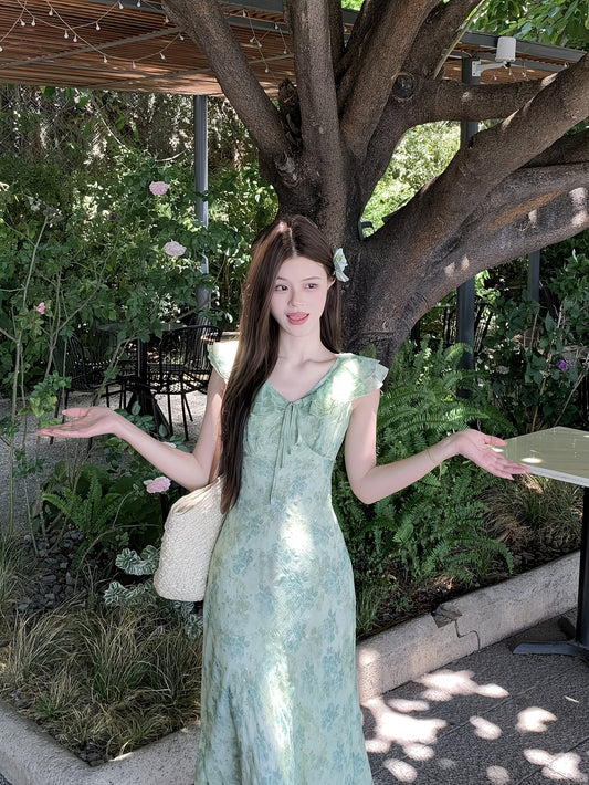 Green floral maxi dress