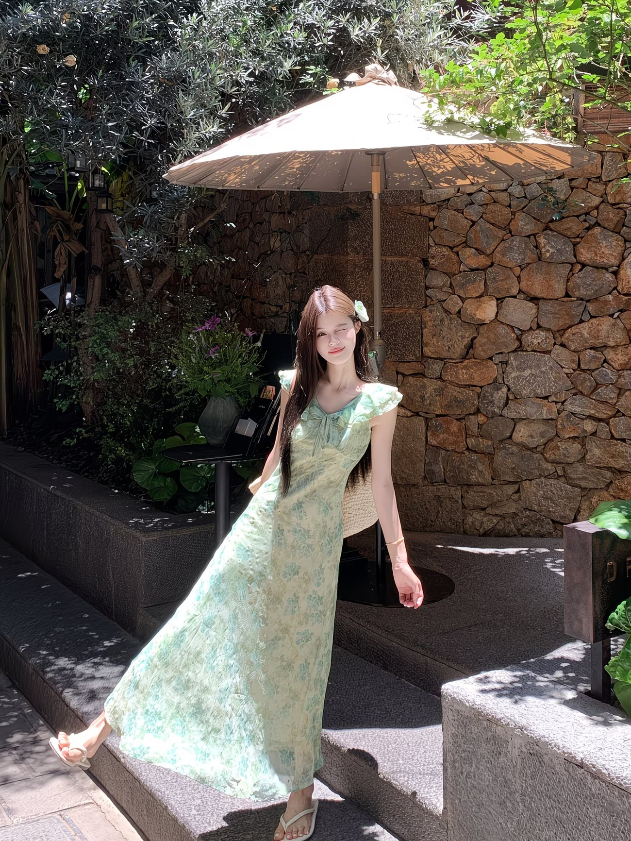 Green floral maxi dress