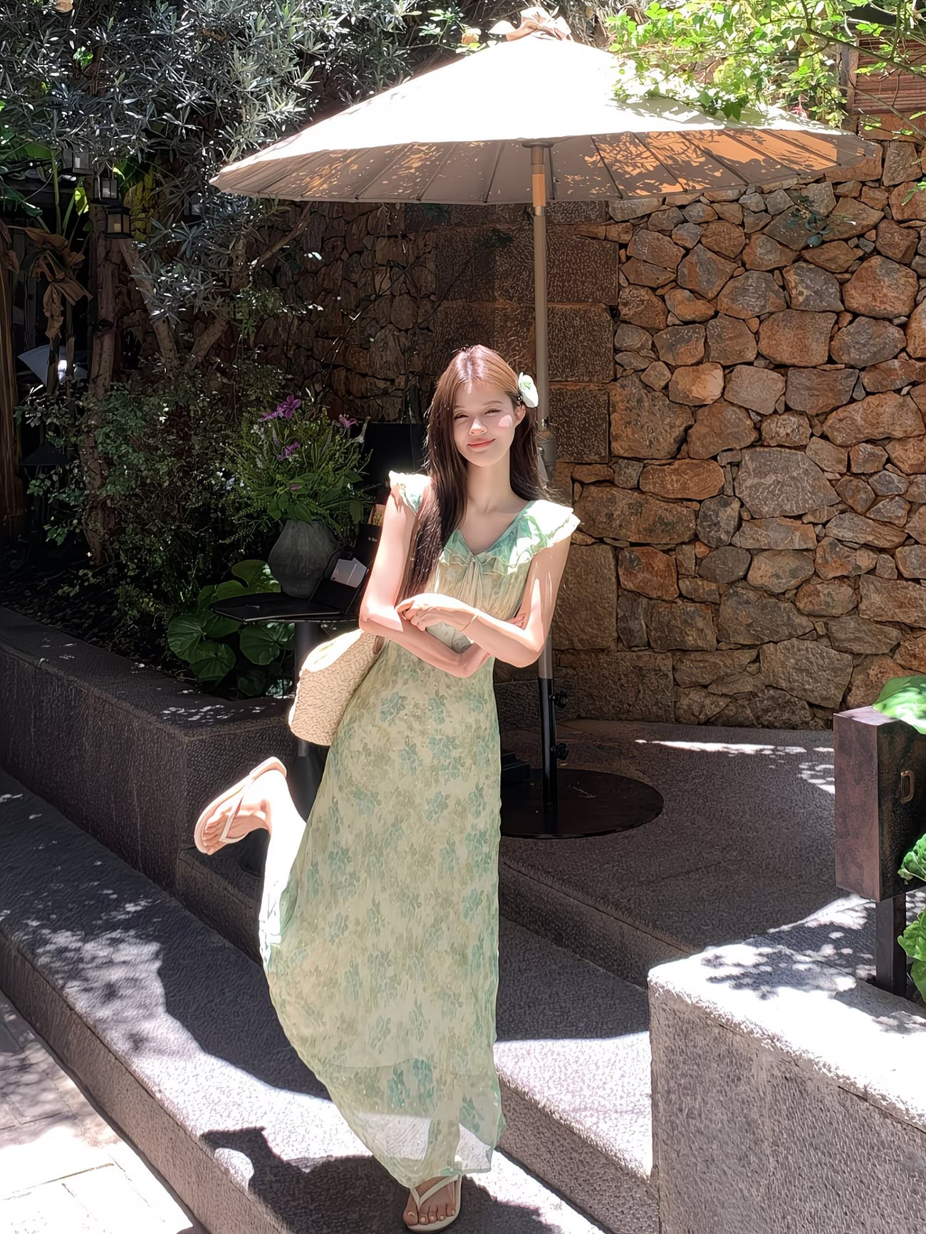 Green floral maxi dress