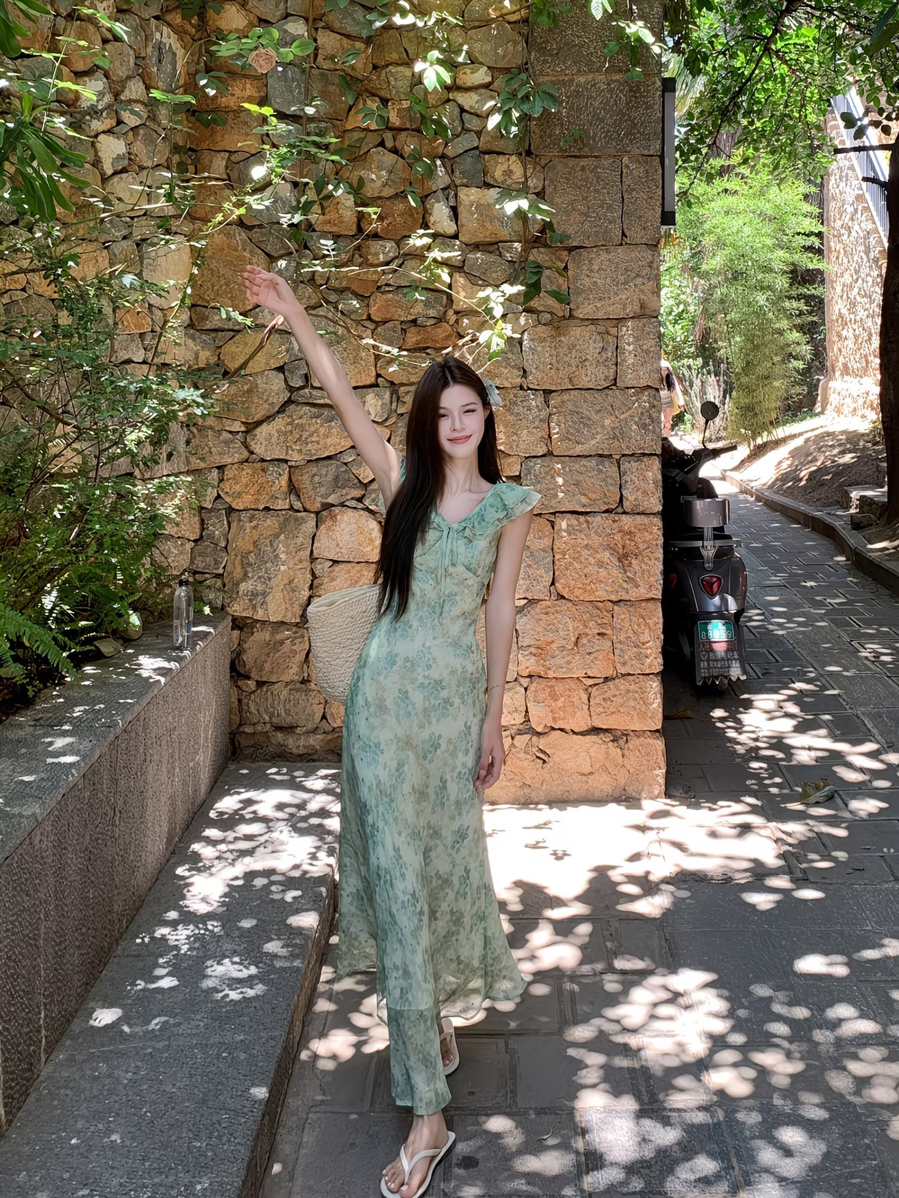 Green floral maxi dress