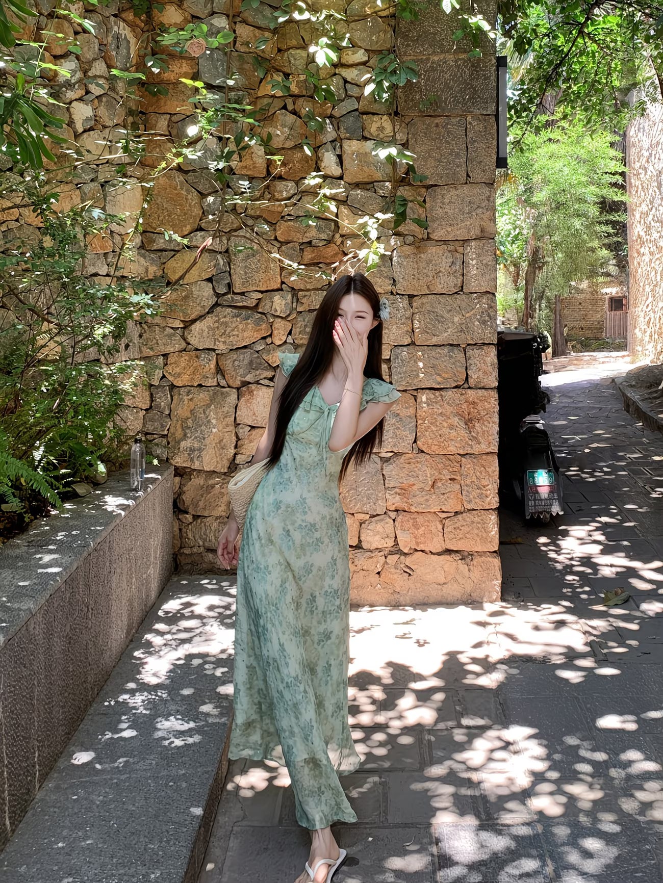Green floral maxi dress