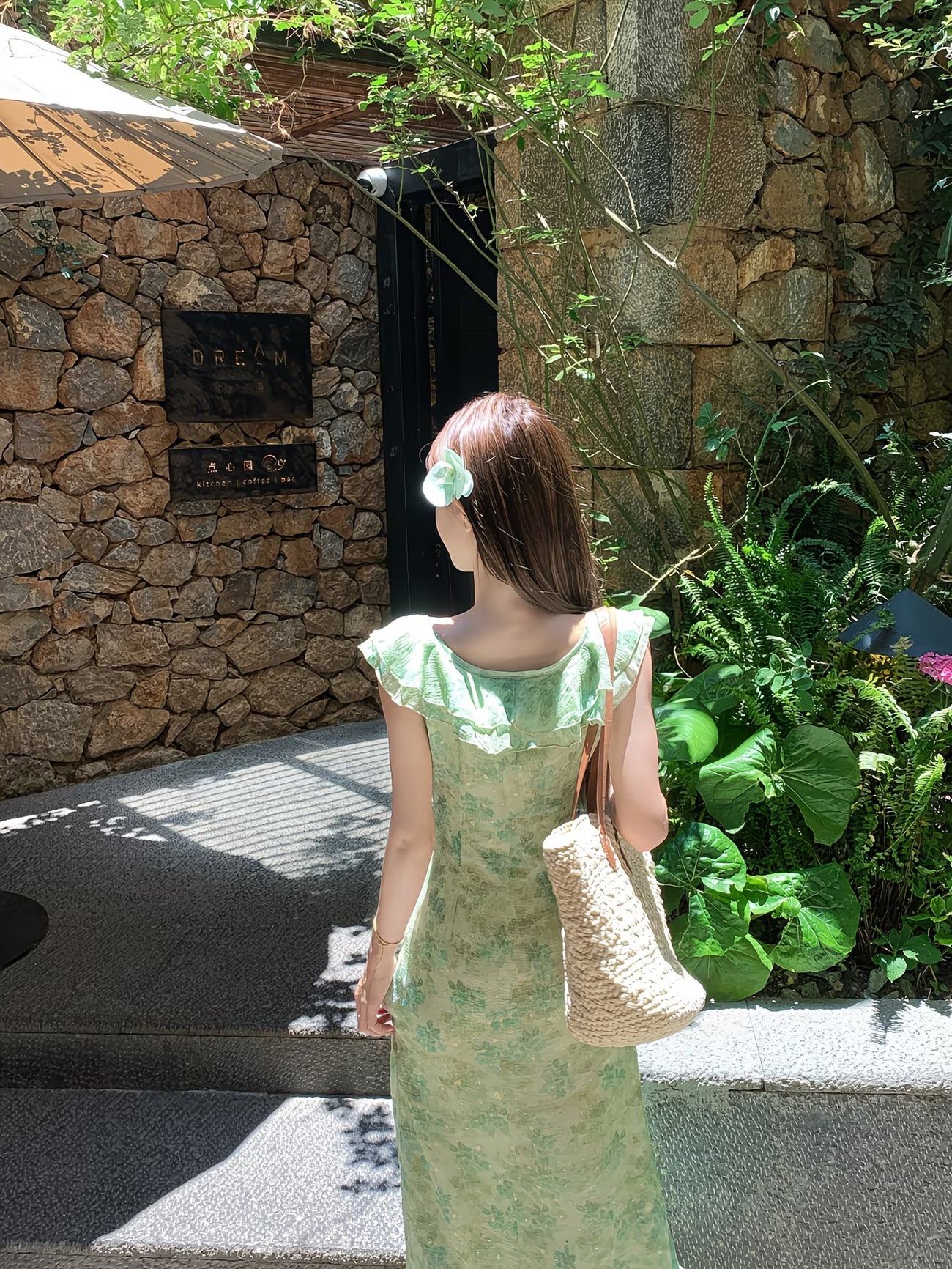 Green floral maxi dress