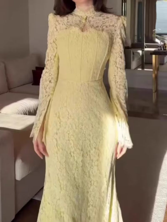 Light Luxury Lace Autumn Long-Sleeve Dress
