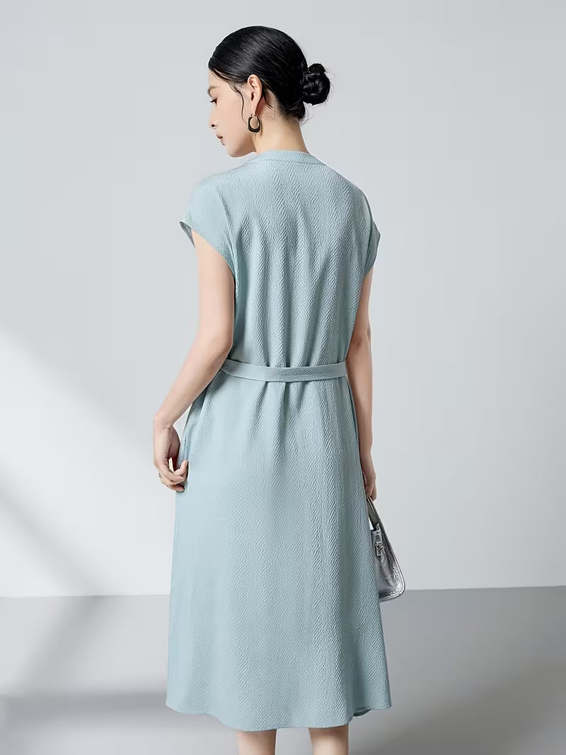 Ink Painting Beauty 2026 Summer New 6A Grade Mulberry Guanle Crepe Dress Women'S Belt Waist-Cinching Split Loose Black Mid-Length Skirt Women'S Dress
