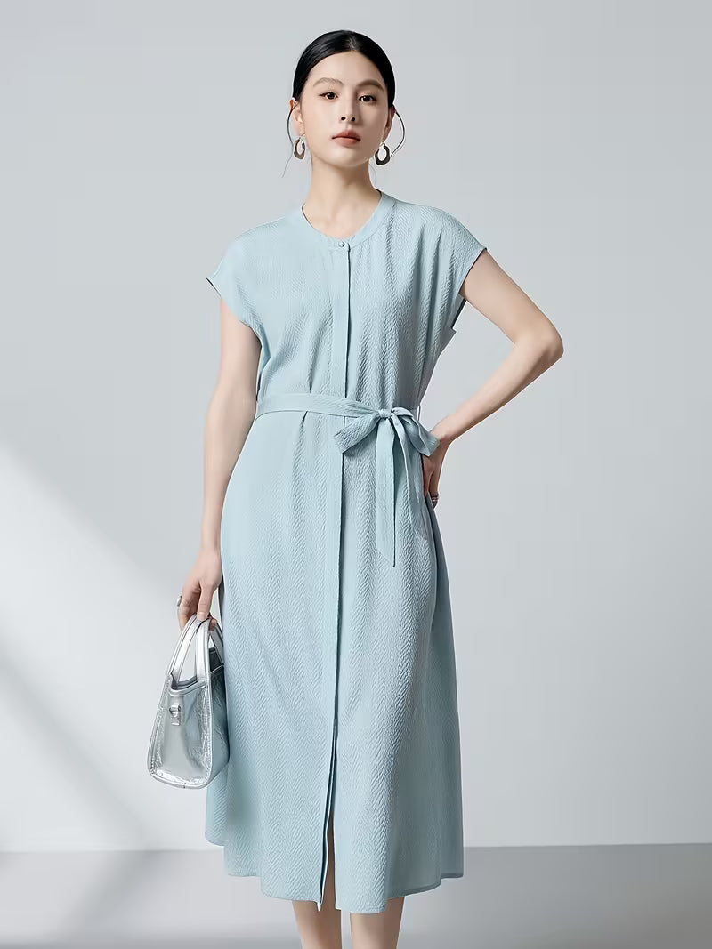 Ink Painting Beauty 2026 Summer New 6A Grade Mulberry Guanle Crepe Dress Women'S Belt Waist-Cinching Split Loose Black Mid-Length Skirt Women'S Dress