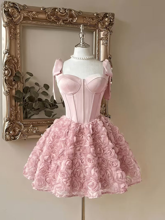 Satin Shoulder Straps, Fishtail Waist Dress, Elegant And Romantic, Stylish And Beautiful, with 3D Floral Embellishments And Ruffled Skirt