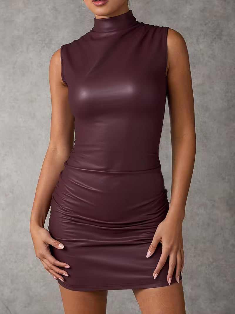 Summer Women's High Neck Pleated Sleeveless Dress