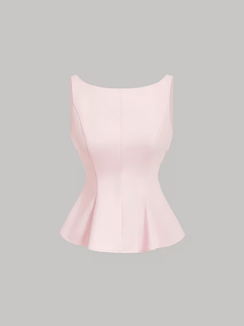 Women's Pink Backless Bow-Tied Strappy Boat Neck Tank Top, Suitable for Summer Holidays, Spring and Summer, Valentine's Day, Elegant Parties, Celebrations, Beach Vacations, and Other Occasions. with an Elegant Style, It Is Ideal for Weddings