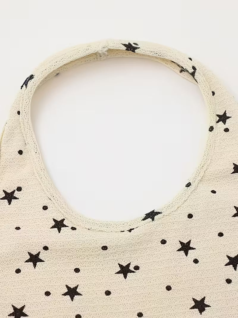 1pc Women'S Star Print Halter Camisole with Off-Shoulder Long Sleeve Top, Letter Pattern Fitted Layering Shirt, Y2K Casual Basic Streetwear for Dates And Campus, an Ideal Birthday Or Holiday Gift for Teenage