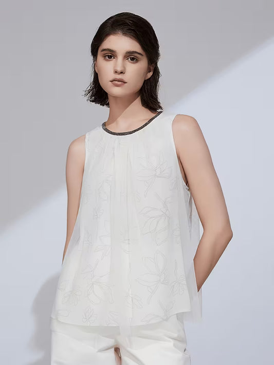 High Quality 100% Summer Sleeveless Blouse Ladies Clothes Luxury Women's Clothing Shirts