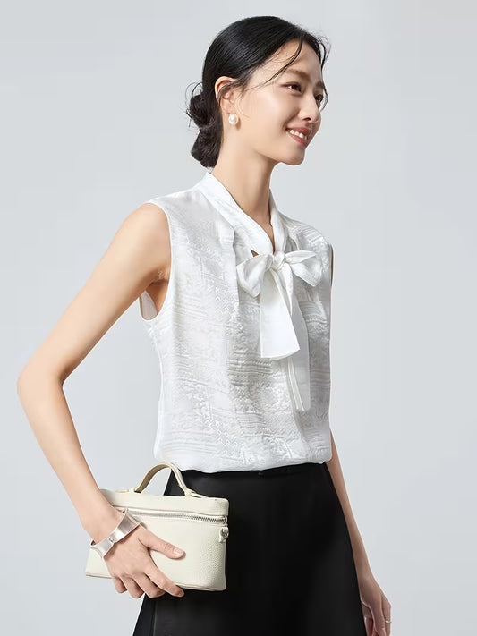 6A Grade Mulberry 19Mm Sateen Jacquard Sleeveless Vest Women'S Flowing Scarf Commuter Light Luxury Ladies T-Shirt