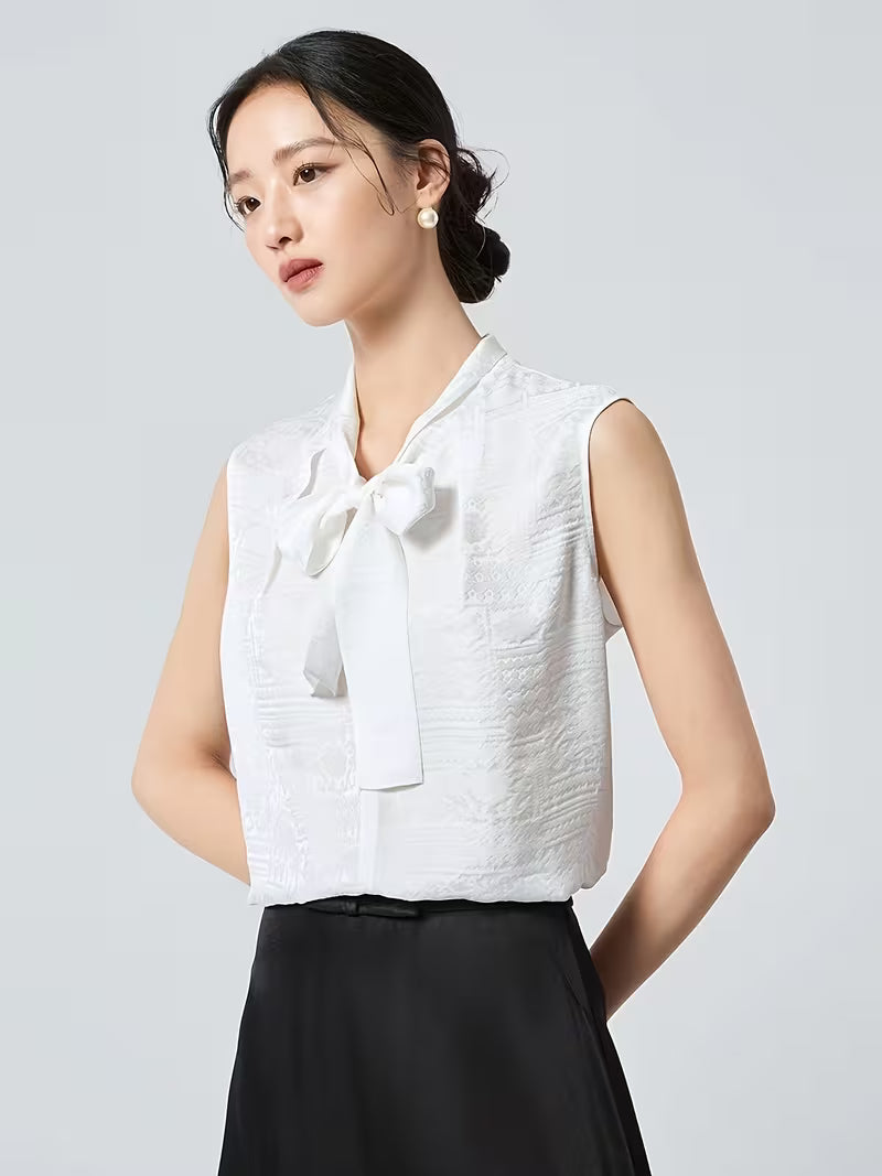 6A Grade Mulberry 19Mm Sateen Jacquard Sleeveless Vest Women'S Flowing Scarf Commuter Light Luxury Ladies T-Shirt