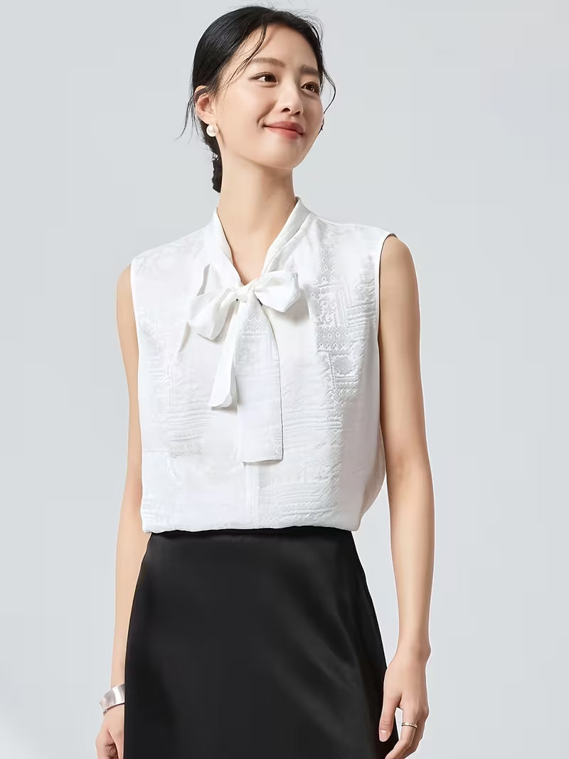 6A Grade Mulberry 19Mm Sateen Jacquard Sleeveless Vest Women'S Flowing Scarf Commuter Light Luxury Ladies T-Shirt