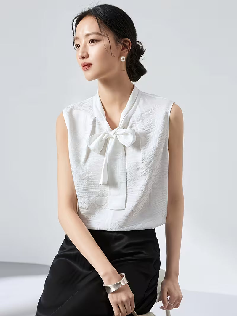 6A Grade Mulberry 19Mm Sateen Jacquard Sleeveless Vest Women'S Flowing Scarf Commuter Light Luxury Ladies T-Shirt