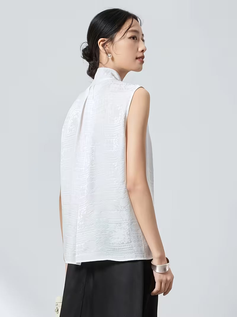 6A Grade Mulberry 19Mm Sateen Jacquard Sleeveless Vest Women'S Flowing Scarf Commuter Light Luxury Ladies T-Shirt