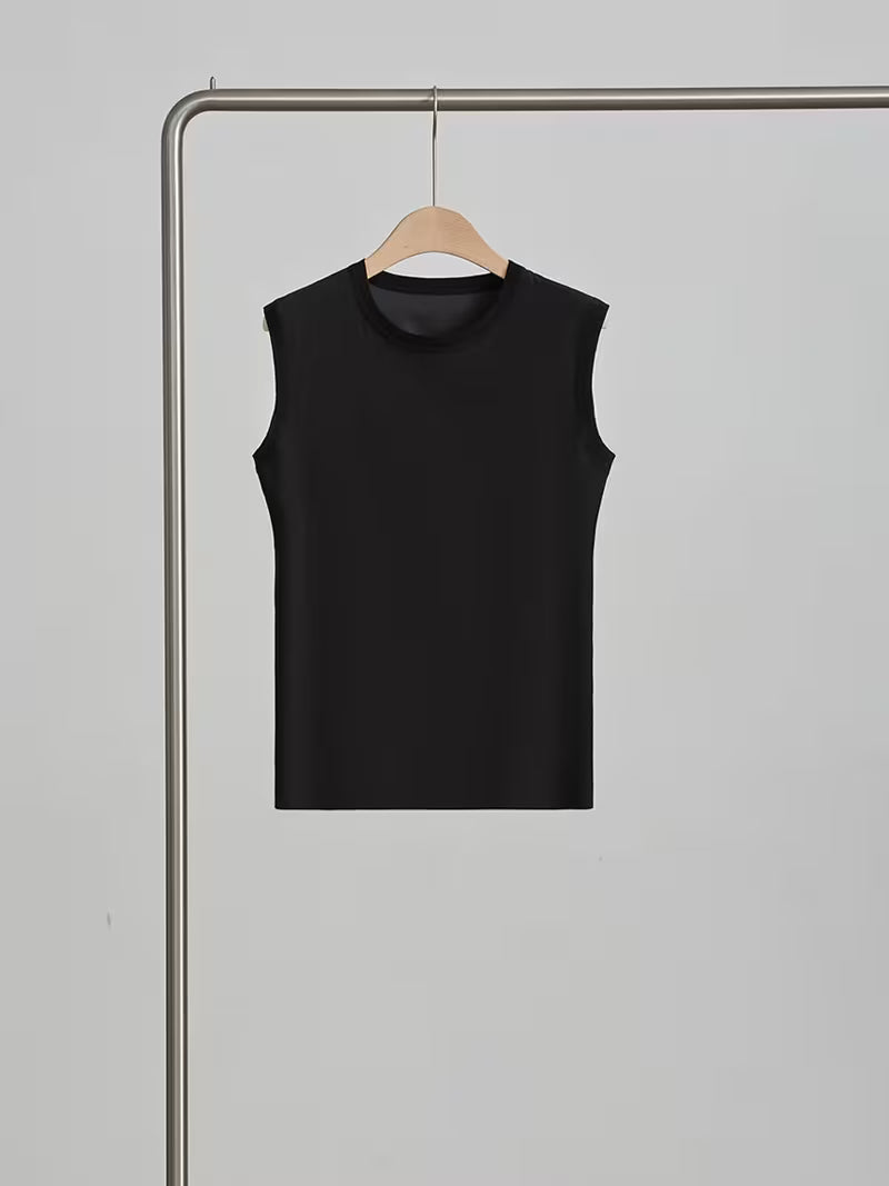 Women Summer Mulberry Sleeveless Round Neck Solid Color Simple Loose Tank Top