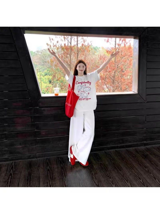 Women' White Short-Sleeve T-Shirt Suitable for - Casual & Resort Wear - Loose Fit Solid Color Blouse-Compatible Top (Hand Washable)