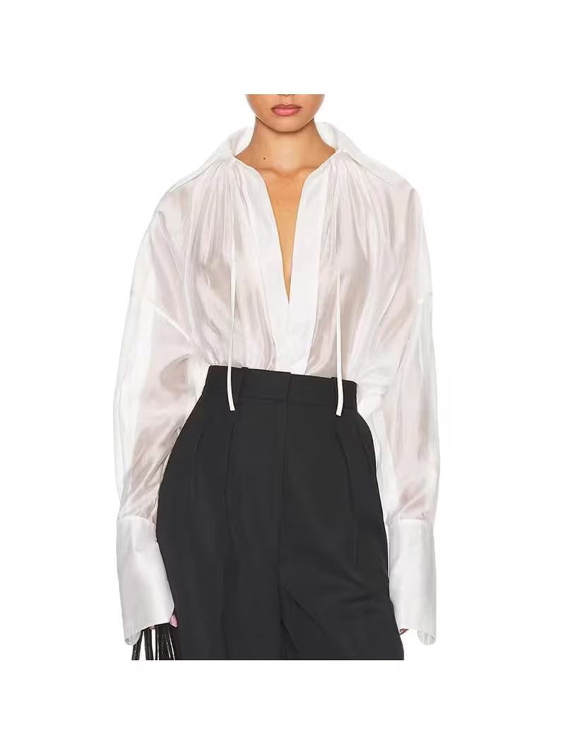 Women'S Belted Pleated Long-Sleeved Shirt | 2026 New Style, Niche Design, High-End Luxury Top