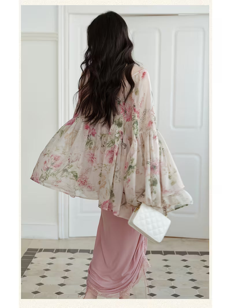 Ladies' Elegant and Fashionable Design, Flower Lace Up Versatile Long Sleeved White Shirt Top, Shirt