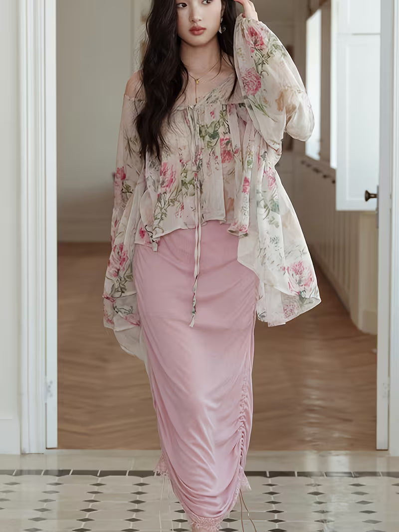 Ladies' Elegant and Fashionable Design, Flower Lace Up Versatile Long Sleeved White Shirt Top, Shirt