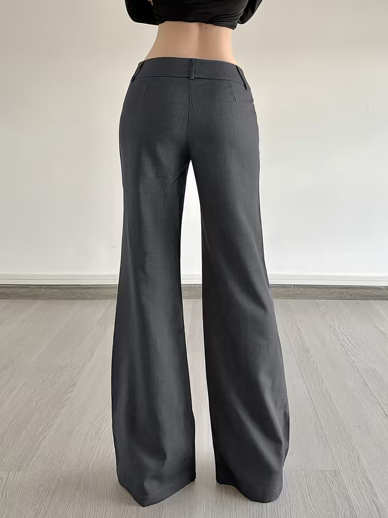 European and American Style Dark Gray Low-Rise Loose Suit Pants for Women, All-Season Commuter Versatile Casual Long Pants