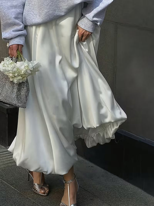 Western Style High-Waist Drapey Half Skirt Casual Flounce Skirt