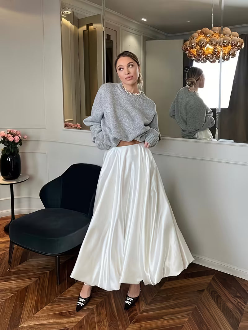 Western Style High-Waist Drapey Half Skirt Casual Flounce Skirt
