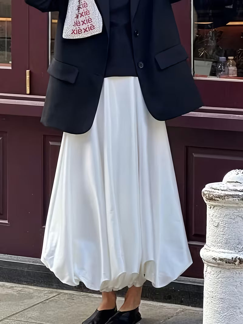 Western Style High-Waist Drapey Half Skirt Casual Flounce Skirt
