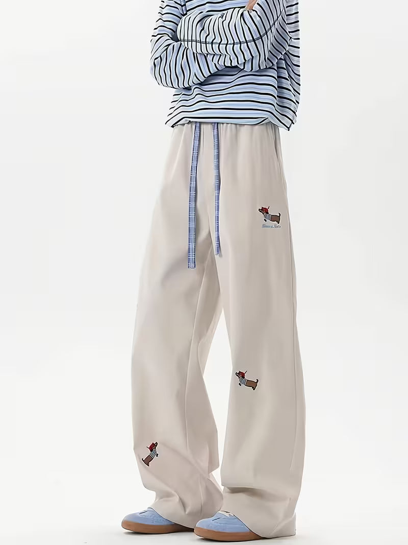 Female Spring Summer Autumn Embroidered Patchwork Waistband Designer Slim Fit Straight-Leg Pants, Loose Fit Versatile Commuter Korean Style Y Casual Trousers