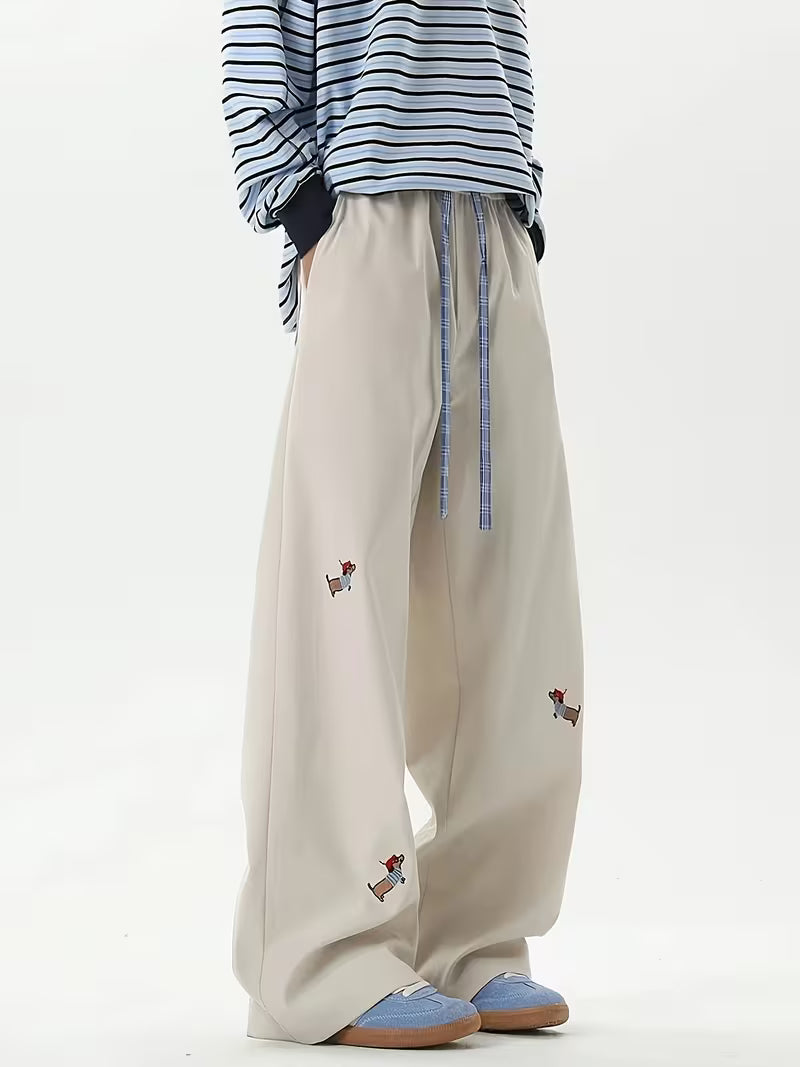 Female Spring Summer Autumn Embroidered Patchwork Waistband Designer Slim Fit Straight-Leg Pants, Loose Fit Versatile Commuter Korean Style Y Casual Trousers