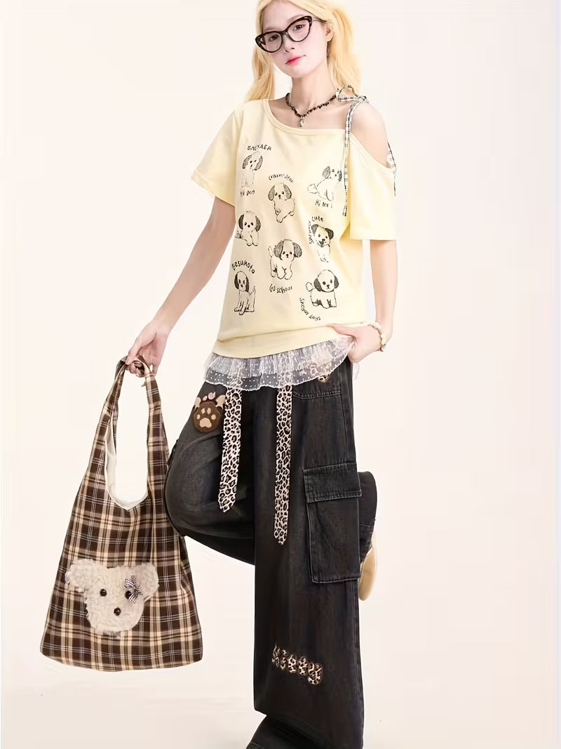 Casual Wide-Leg Jeans for Teenage Featuring a Leopard Print Belt, Perfect for Y2K Streetwear And Preppy Styles