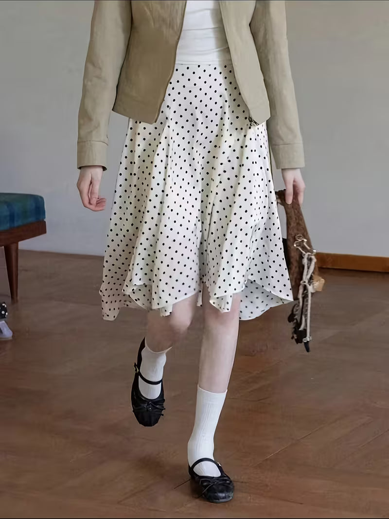 Retro Chic Irregular A-Line Polka Dot Half Skirt Women'S Spring Summer High-Waist Temperament Casual Versatile Midi Skirt