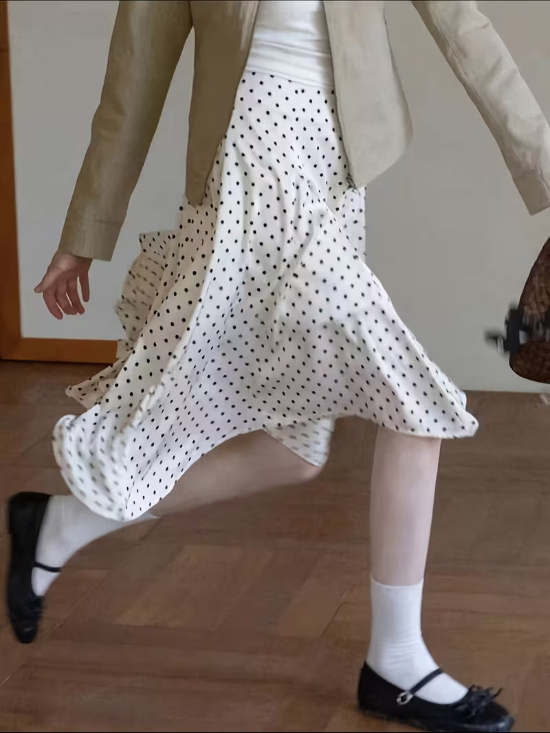 Retro Chic Irregular A-Line Polka Dot Half Skirt Women'S Spring Summer High-Waist Temperament Casual Versatile Midi Skirt