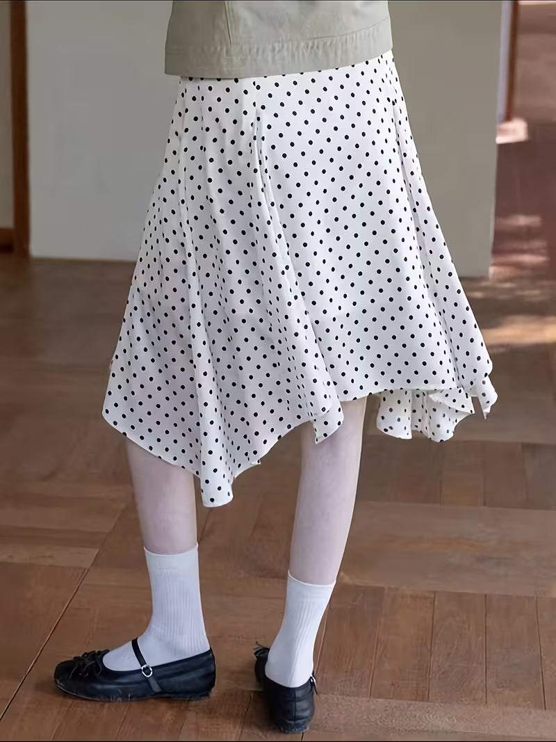 Retro Chic Irregular A-Line Polka Dot Half Skirt Women'S Spring Summer High-Waist Temperament Casual Versatile Midi Skirt