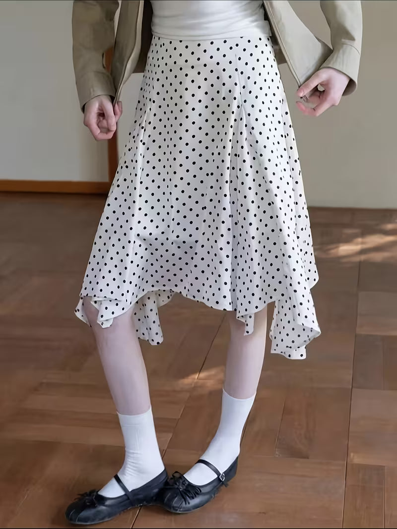Retro Chic Irregular A-Line Polka Dot Half Skirt Women'S Spring Summer High-Waist Temperament Casual Versatile Midi Skirt