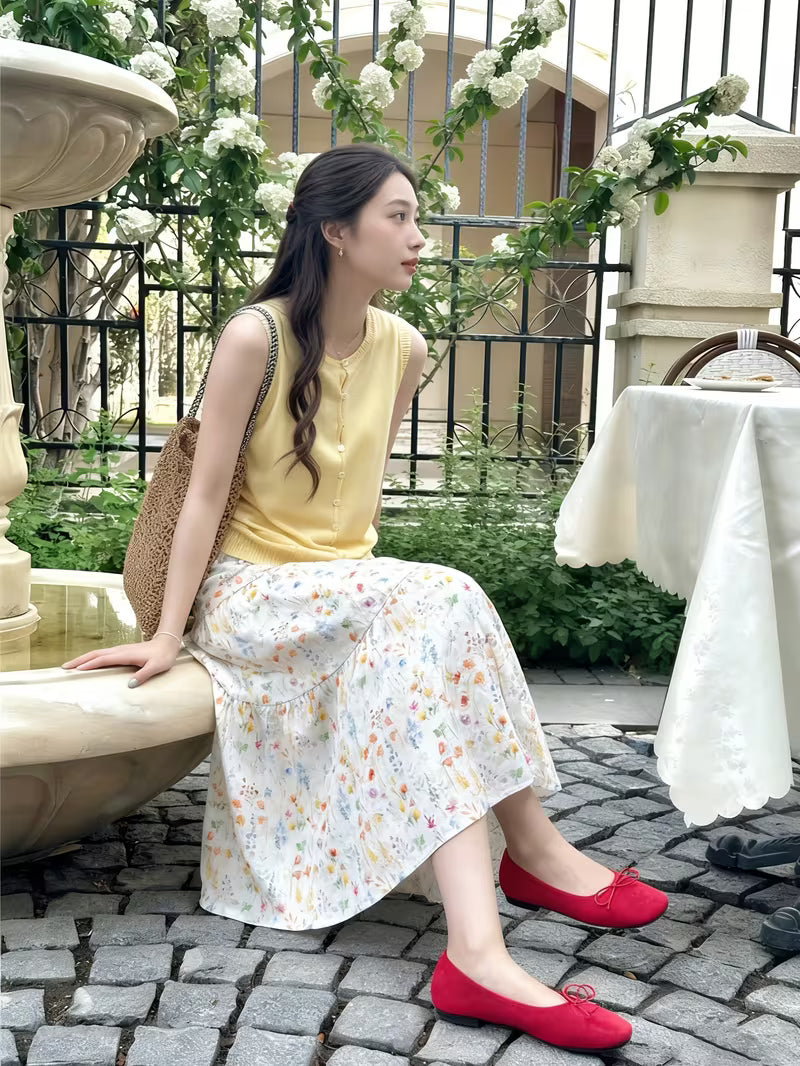 Cross-Border Floral Print High-Waist Tea Break Skirt for Women, Spring 2026 New Style