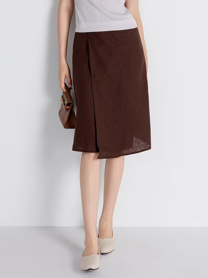 Luxury Pure Linen LP Skirt Women'S Asymmetric Wrap Front Side Slit Lining Elegant Midi Skirts